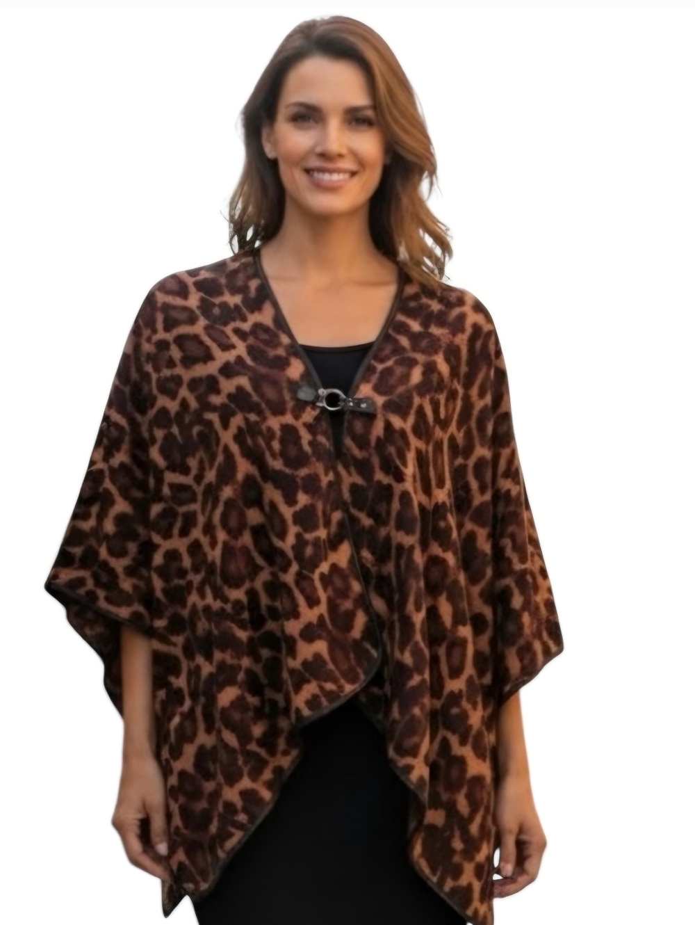 Marc New York Leopard Print Open-Front Knit Poncho-Cape With Front Closure OS